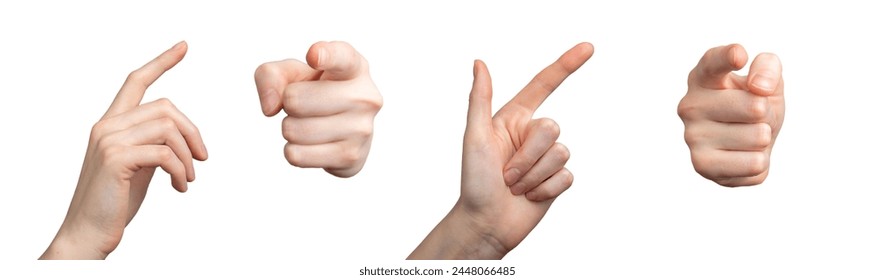 Hand gestures set. Finger pointing, showing, touching aside and forward at you, isolated on white. - Powered by Shutterstock