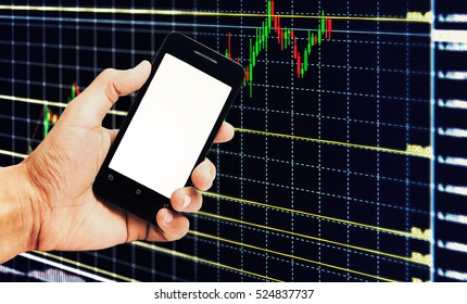 Hand Get Smartphone With Stock Chart Fibonacci Retracement Indicator In Monitor Investment Concept