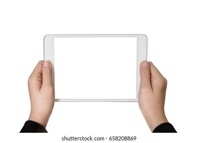 Hand Girl Using Tablet Isolated White Background