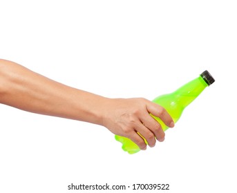 Hand Giving Bottle Isolated On White