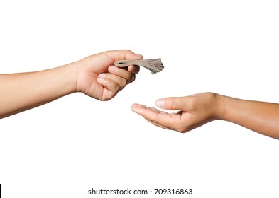 Hand Giving Money Cash On White Background