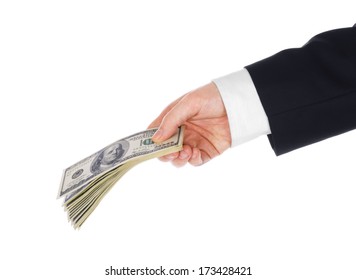 Hand Giving Money, Isolated On White 