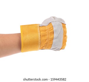 Hand In Gloves Shows Fist. Isolated On A White Backgropund.