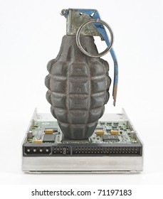 A Hand Grenade Sitting On A Hard Drive, Symbolizing Data Destruction