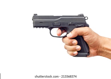 Hand With Gun Isolated On White Background 