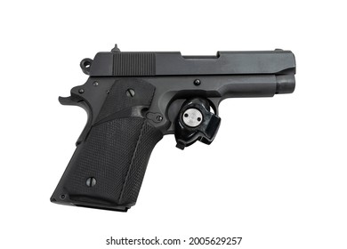 Hand Gun With Trigger Lock Isolated On White. 