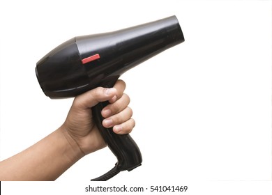 hand with hair dryer isolated on white