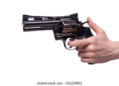 Hand With Handgun Isolated On White