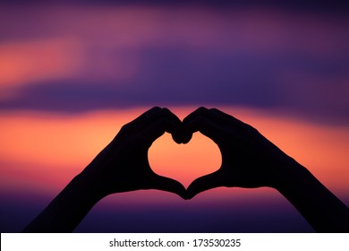 Hand Heart Shape Love Sunset