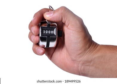 Hand held tally counter isolated on white background.