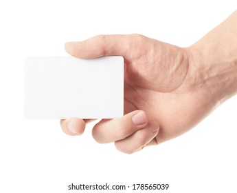 Hand Hold Blank Business Card, Isolated