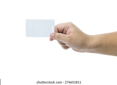 Hand Hold Blank Business Key Card, Isolated 