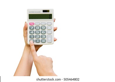 Hand Hold Calculator Isolated On White Background