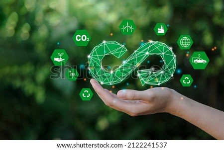 hand hold the circular economy icon. The concept of eternity, endless and unlimited, circular economy for future growth of business and environment sustainable 