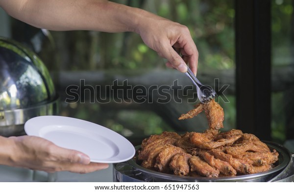 Hand Hold Clamp Food Pick Fried Stock Photo Edit Now 651947563