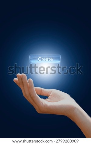 Hand hold Create button on dark blue background
