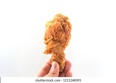 Hand Hold Fried Chicken Isolated On White