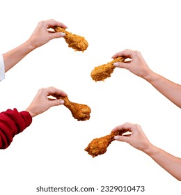 hand hold a piece of fried chicken, isolated