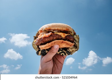 Hand Hold Smoke Hamburger To The Sky Idea 