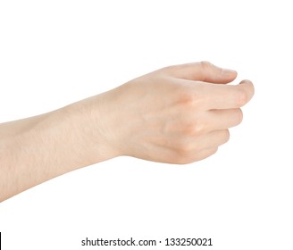 Hand Hold Something On A White Background