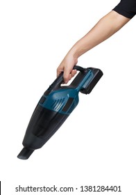 Hand hold vacuum cleaner on white background with clipping path