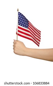 Hand Holding American Flag On White