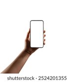 Hand holding Android phone , isolated on white background