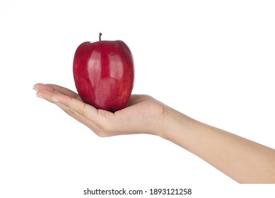 Hand Holding Apple For Decoration Artificial Fruit Ornaments Artificial Foam Fake Imitation Isolated On White Background