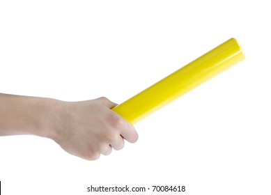 Hand Holding A Baton Against A White Background