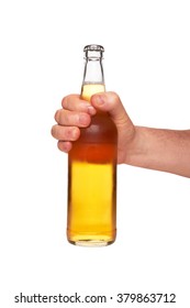 Hand Holding A Beer Bottle Without Label Isolated On White Background