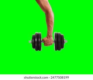 Hand holding black dumbbell isolated on green screen background - Powered by Shutterstock