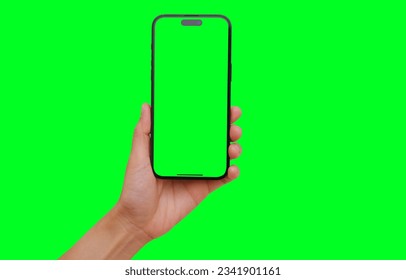 Hand holding the black smart phone with blank screen and modern frameless design in two rotated perspective positions - isolated on white background - Clipping Path - Powered by Shutterstock