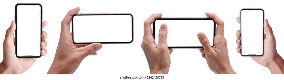 Hand holding the black smartphone iphone with blank screen for Infographic Global Business web site design app iphonex , iphon - Clipping Path