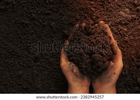 Hand holding black soil for cultivating crops world soil day concept