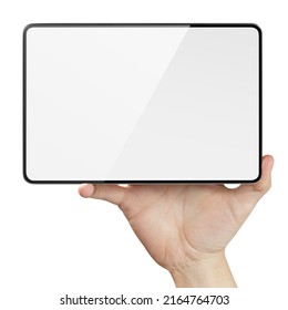 Hand Holding Black Tablet, Isolated On White Background