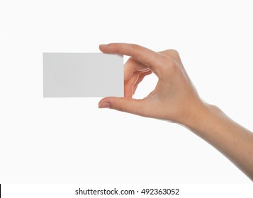 Hand Holding Blank Business Card Isolated