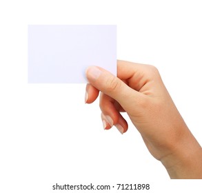 Hand Holding Blank Business Card Isolated