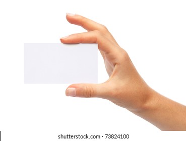 Hand Holding Blank Business Card Isolated