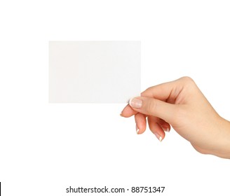 Hand Holding Blank Business Card Isolated