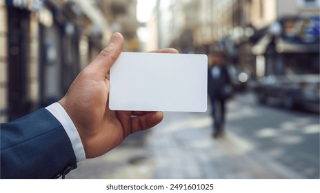 hand holding Blank debit card mockup, business card mock up 
