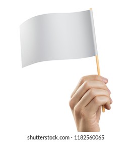 Hand Holding Blank Flag, Isolated On White Background