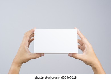 Hand Holding Blank White Box Give Gift On White Background