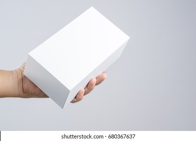 Hand Holding Blank White Box Give Gift On White Background