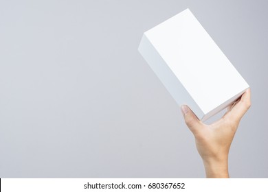 Hand Holding Blank White Box Give Gift On White Background