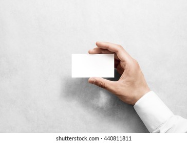 Hand Holding Blank White Business Card Design Mockup. Clear Calling Card Mock Up Template Holding Arm. Visit Pasteboard Paper Surface Display Front. Standart Offset Card Print. Business Card Branding