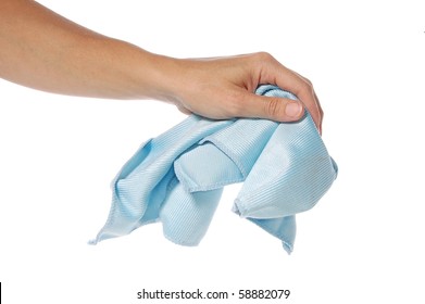 A Hand Holding A Blue Cleaning Cloth