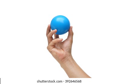 Hand Holding A Blue Plastic Ball