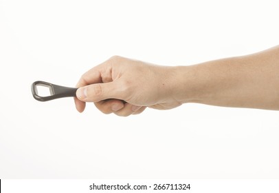 Hand Holding Bottle Opener On White