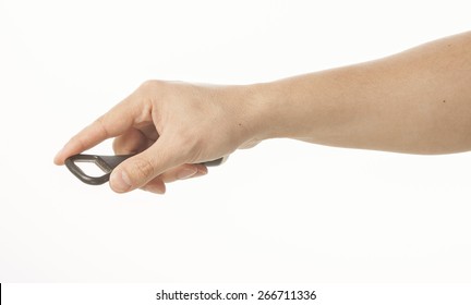 Hand Holding Bottle Opener On White