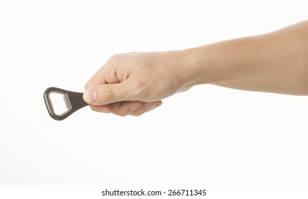 Hand Holding Bottle Opener On White